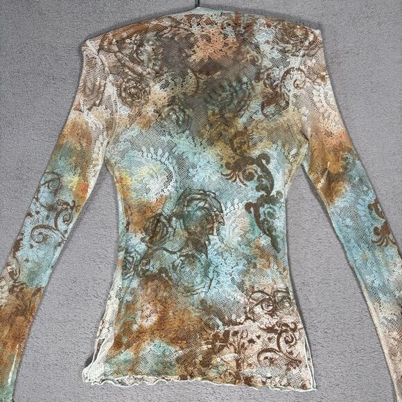 Boston Proper Lace Mesh Stretch Top Size XS Artsy Boho Layering Sheer Y2K Grunge - Picture 11 of 16